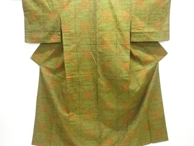 JAPANESE KIMONO / ANTIQUE ABSTRACT PATTERN WOVEN TSUMUGIHITOE KIMONO